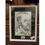 A framed and glazed charcoal drawing of bearded gentleman