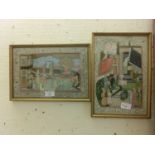 Two framed and glazed Indian paintings on silk of interior scenes