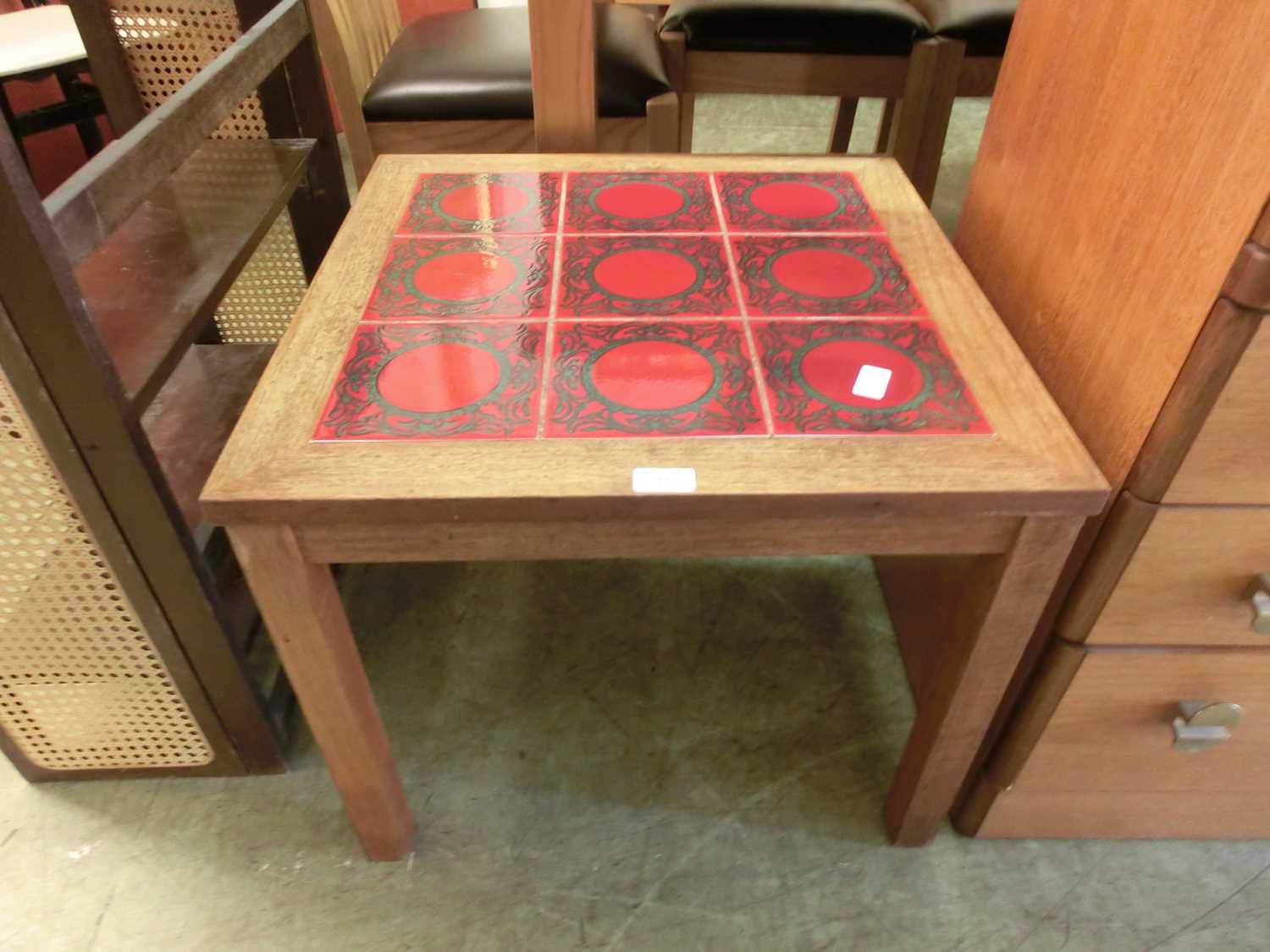 A mid-20th century teak occasional table with a red tiled top - Image 2 of 2