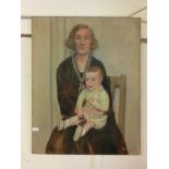 An unframed oil on canvas by Frank Simpson dated 1938 of mother and child