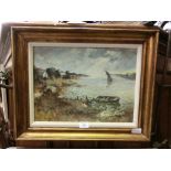 A gilt framed oil on canvas of estuary scene signed bottom right