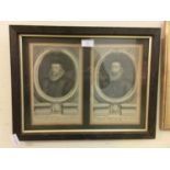 A framed and glazed pair of monochrome etchings after G Vertue of historic gentlemen
