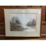 A framed and glazed print of river scene after Anthony Waller