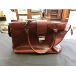 A brown leather handbag
