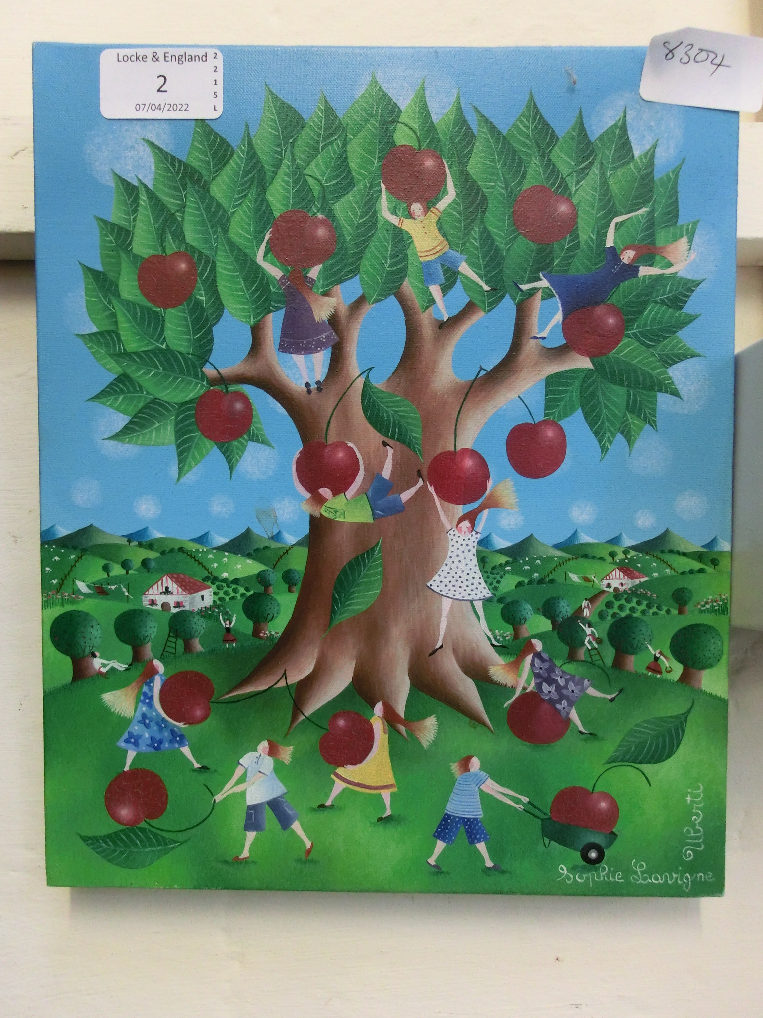 An oil on canvas of comical cherry tree by Sophie Lanrigne