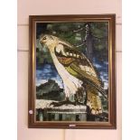 A mid-20th century framed oil on board of bird of prey