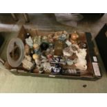 A tray containing modern figurines, ceramic teddy bears, collector's plates, etc