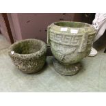 Two composite stone garden pots