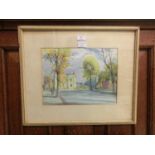 A framed and glazed watercolour of Portland Place , Leamington Spa signed V.E.Candey