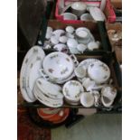 Two trays of ceramic tableware to include cups, saucers, tureens, plates, etc