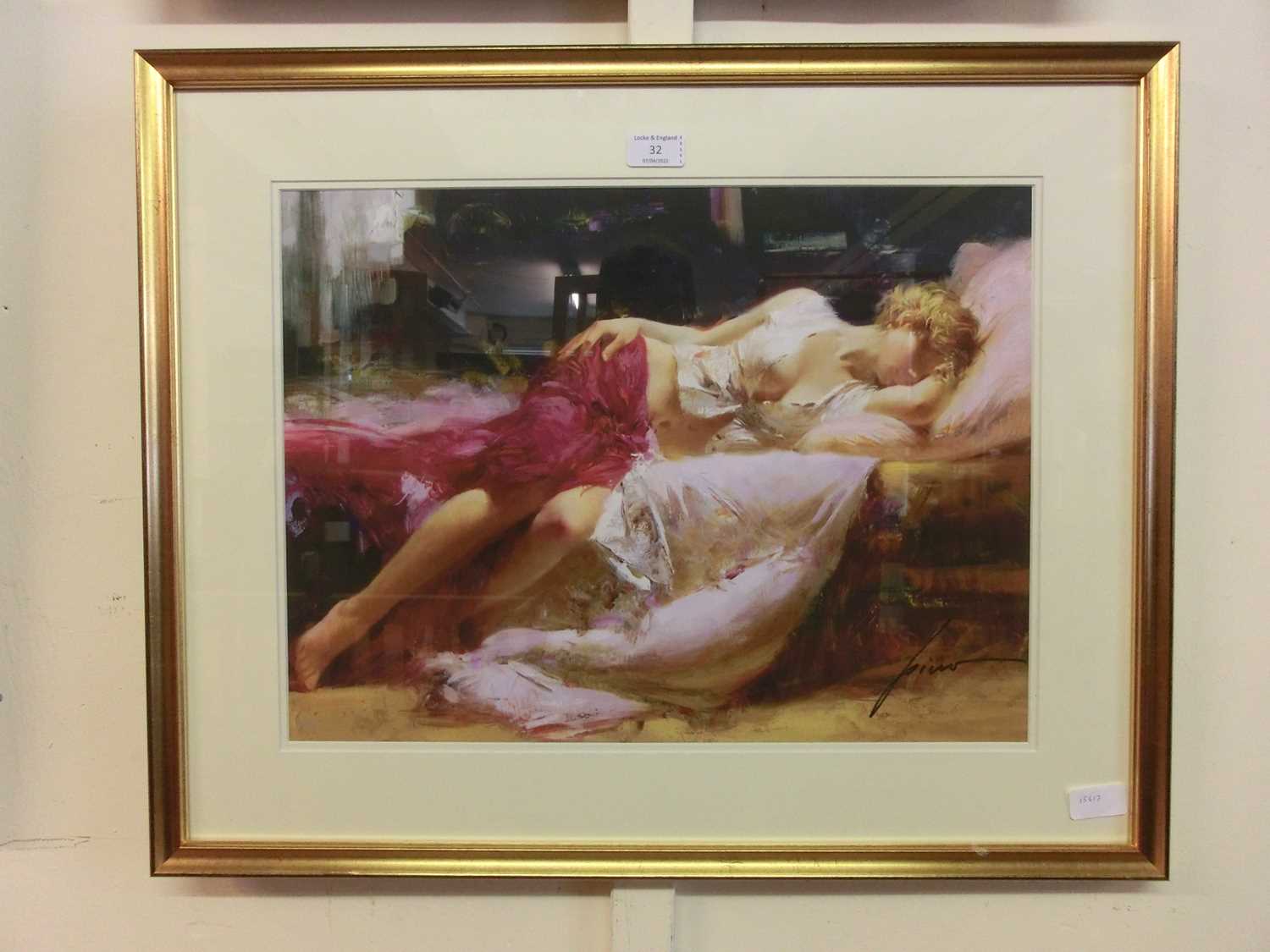 A framed and glazed limited edition print of lounging lady after Pino 11/295 - Image 2 of 2