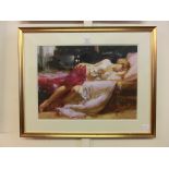 A framed and glazed limited edition print of lounging lady after Pino 11/295