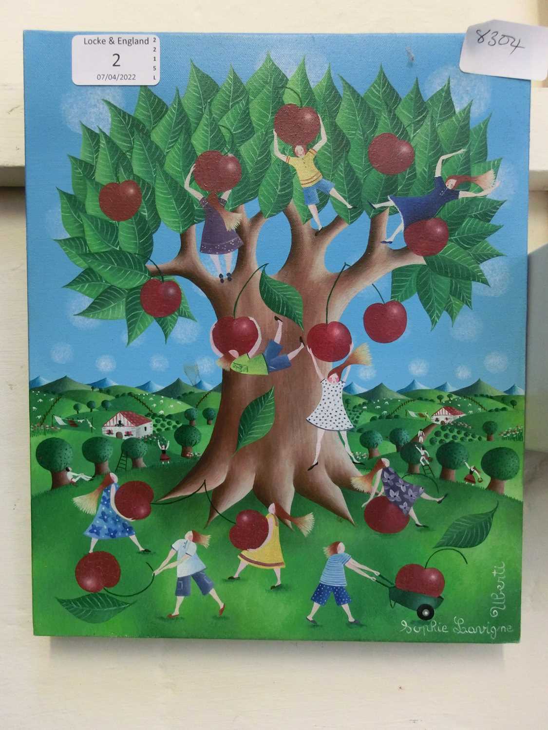 An oil on canvas of comical cherry tree by Sophie Lanrigne - Image 2 of 2