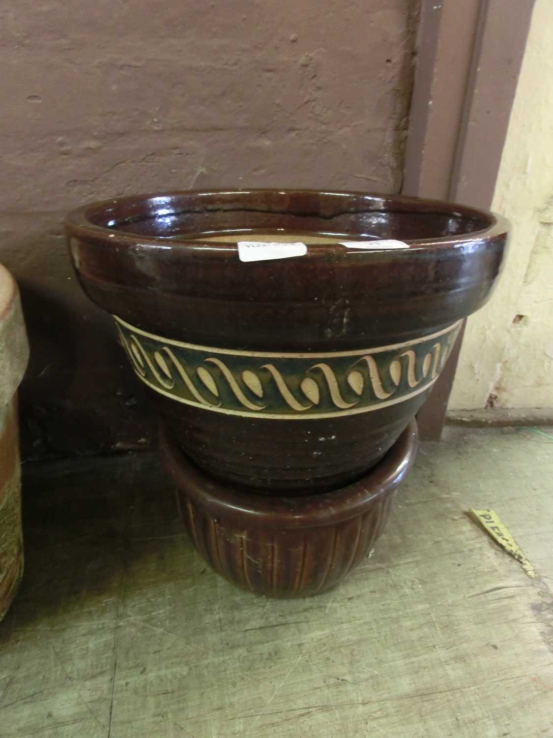 Two glazed brown garden planters - Image 2 of 2