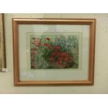 A framed and glazed watercolour of flowers signed Hughes