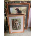 A framed and glazed watercolour of a tiger along with a selection of framed and glazed prints of