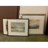 A pair of framed and glazed watercolours of lake scenes signed J.F.Tyrell along with a framed and