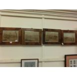 A set of four 19th century walnut veneered framed and glazed coloured etchings of horse racing