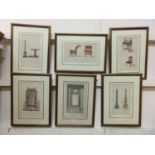 A set of six framed and glazed architectural prints of furniture etc.