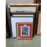 Six framed and glazed artworks to include limited edition prints, watercolour of church, etc