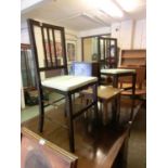 A pair of oak framed side chairs along with an oak occasional table