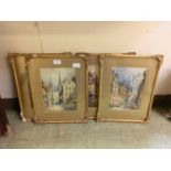 Four framed and glazed watercolours of continental street scenes signed C.J.KeatsFrames 33x41cm.