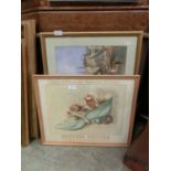 A framed and glazed Beatrice Potter print along with a print of harbour scene