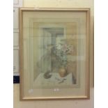 A framed and glazed watercolour of still life signed Sarah Beddington