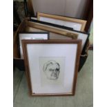 A tray containing a selection of pen and ink drawings mainly by S.Asplin etc