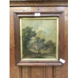 A rosewood framed 19th century oil on canvas of country lane scene signed bottom rightKnocks and