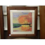 A framed and glazed abstract print of countryside after Gerry Baptist