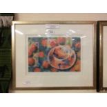 A framed and glazed limited edition print after Andy Whyte titled 'Teacups And Cherries' no.36/300