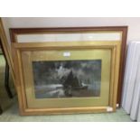 Two framed and glazed prints of sailing vessels and birds