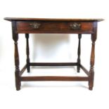 An 18th century and later oak single drawer side table on turned legs, h. 69 cm, w. 88 cm, d. 54