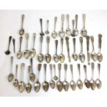 An assortment of Georgian and later silver flatware to include teaspoons, condiment spoons, forks
