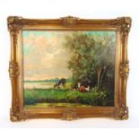 Johannes Schelfman (Dutch b. 1903)three cows by lakeoil on boardsigned50 cm x 60 cm