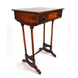 An early 19th century and later mahogany and other single drawer side table on turned supports, h.