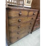 A 19th century mahogany bow front chest of two short over four long drawers on turned feet, h. 127