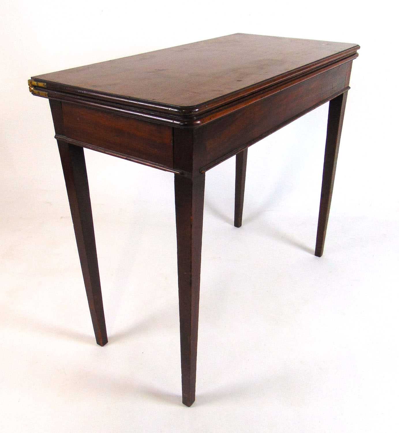 An 18th century mahogany card table, the fold over top supported on a single gate action on square - Image 2 of 14