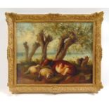 19th century English schoolcow and sheep under a treeunsignedoil on canvas41 cm x 51 cmRe-lined.
