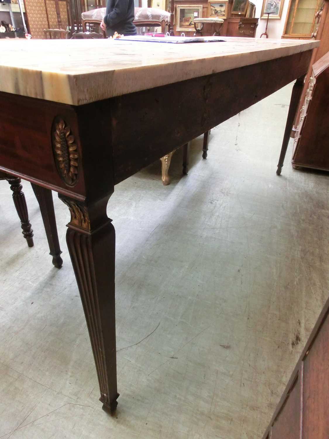 A late 18th century mahogany, parcel gilt, brass mounted, and marble topped sideboard, the yellow - Image 10 of 14