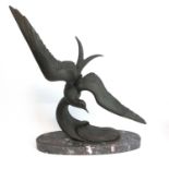 Irene Rochard (1906-1984), a bronzed metal model of seabird on the crest of a wave, mounted on a