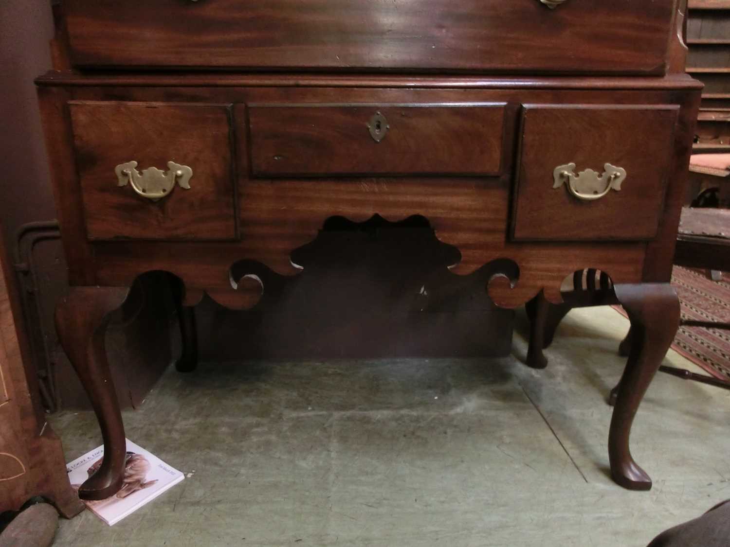 An 18th century and later mahogany chest on stand, the cavetto cornice over two short and three long - Image 7 of 18