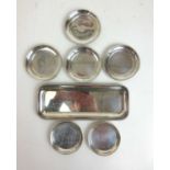 Seven assorted small silver trays. Various hallmarks. Approx weight 286g