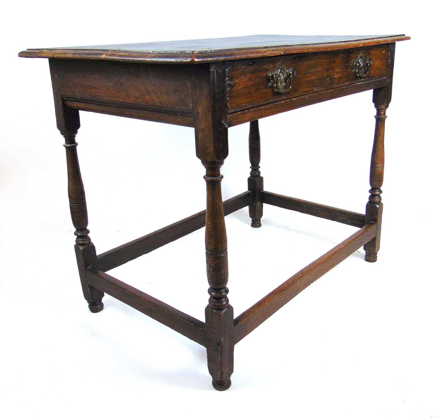 An 18th century and later oak single drawer side table on turned legs, h. 69 cm, w. 88 cm, d. 54 - Image 2 of 2