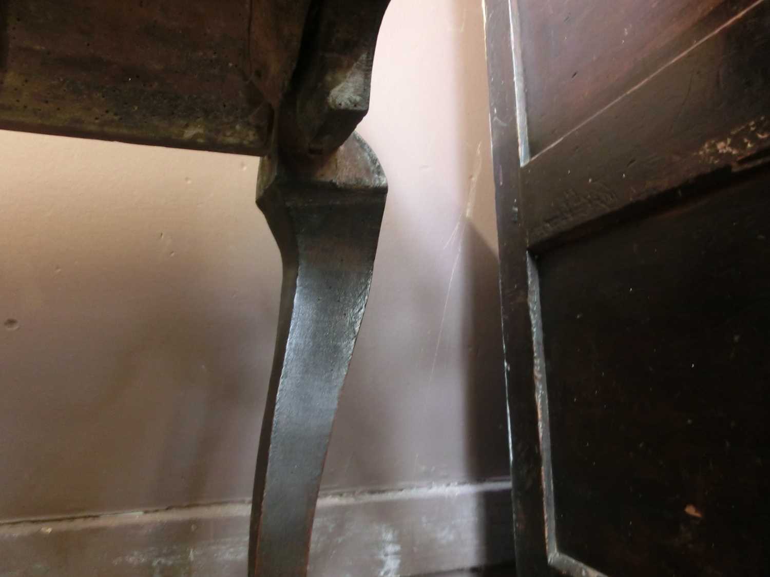 An early 18th century beech and fruitwood side table, the moulded top over two drawers on cabriole - Image 9 of 13