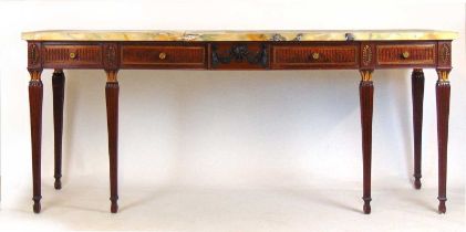 A late 18th century mahogany, parcel gilt, brass mounted, and marble topped sideboard, the yellow