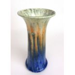 A Ruskin pottery crystalline glazed vase of cylindrical form with flared rim. Impressed 'Ruskin