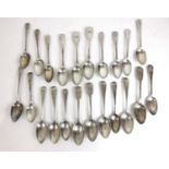 An assortment of Georgian and later silver dessert spoons. Various hallmarks. Approx weight 782g