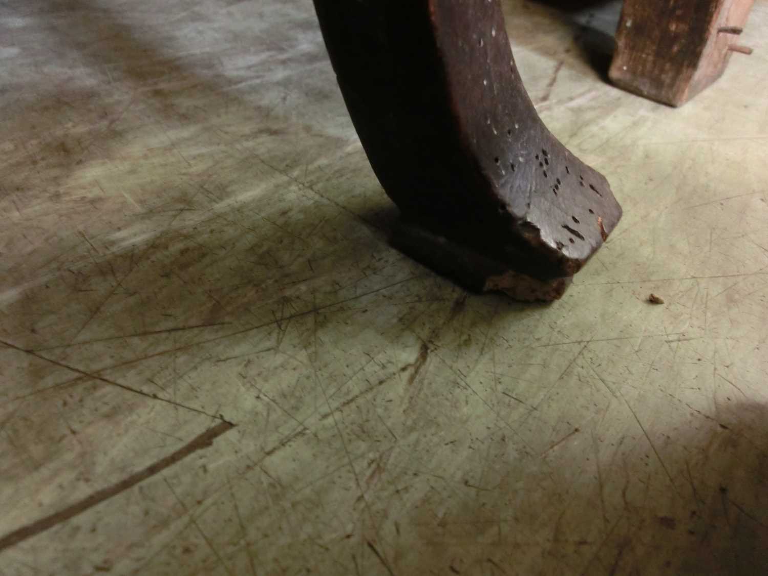 An early 18th century beech and fruitwood side table, the moulded top over two drawers on cabriole - Image 11 of 13